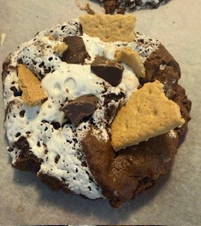 S'mores cookie with toasted marshmallow and graham cracker